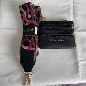 Save the Girls Clip & Go Crossbody Strap with Pouch Pink Animal Cheetah Black